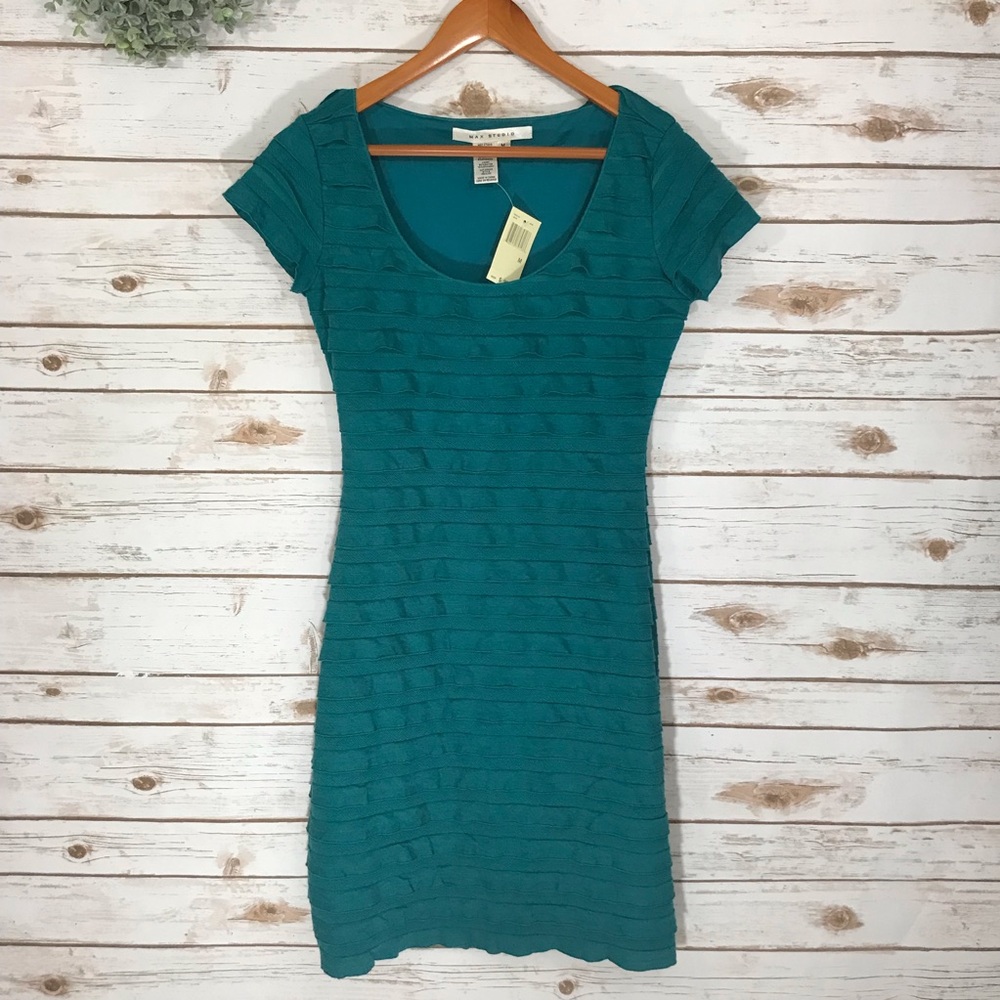 NWT TEAL RUFFLE DRESS SIZE MEDIUM - Picture 1 of 8